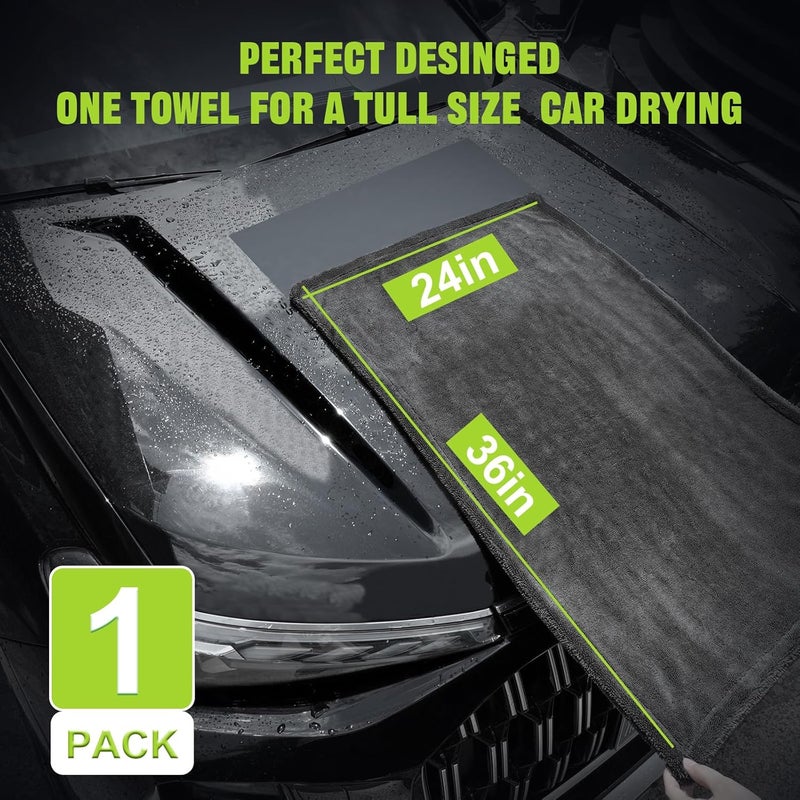 TTRCB 2 Pack 1300 GSM Car Drying Towel, Microfiber Towels for Cars - 36" x 24" & 16" x 16", Ultra-Absorbent, Streak Free, Car Wash Mitt, Car Detailing Cleaning Accessories Supplies Essentials - Image 3